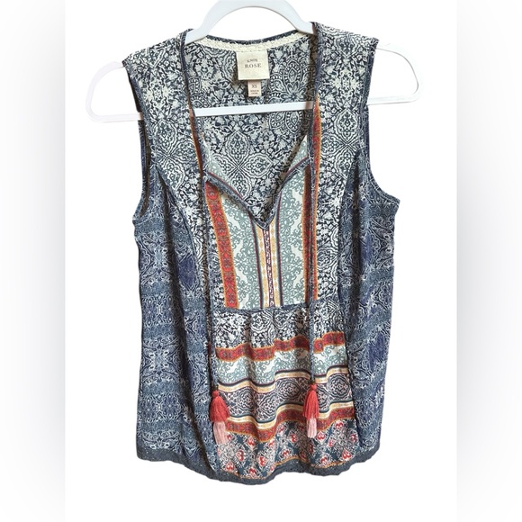 Knox Rose Tops - Knox Rose Blue Boho Sheer Tank- XS